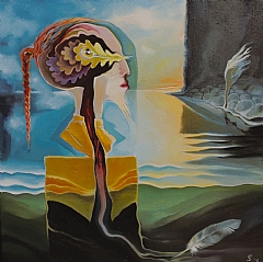 Byste med fjr, 85 x 85 cm